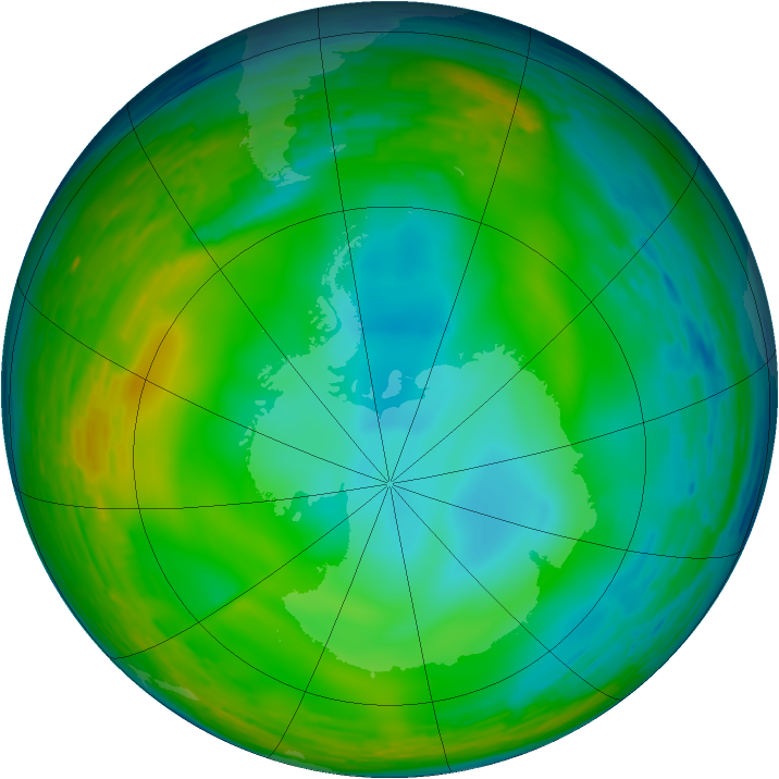 Antarctic ozone map for 21 July 1993